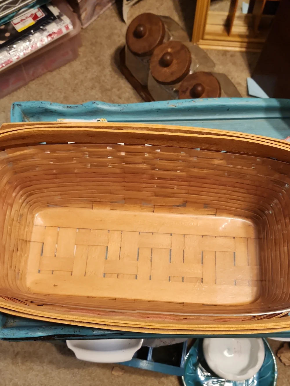 Longaberger Yellow Woven Bread Box with Light Wood Lid